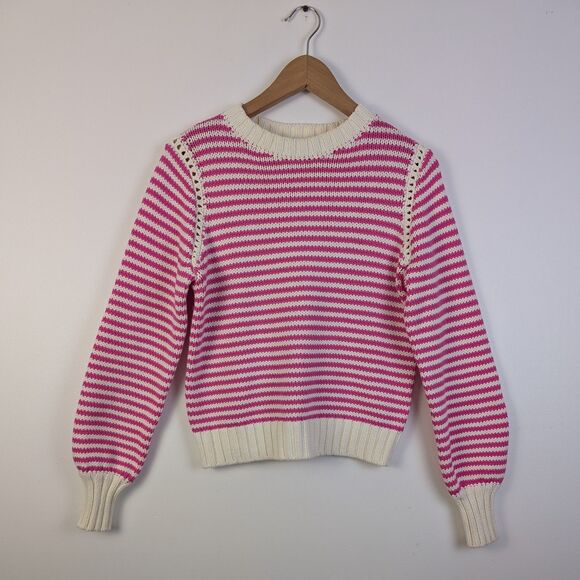 Michael Stars Casey Flamingo Stripe Pink & White Crewneck Pullover Sweater - Picture 1 of 8